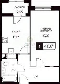 1-к квартира, вторичка, 41м2, 12/20 этаж