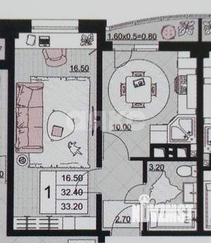 1-к квартира, сданный дом, 33м2, 8/9 этаж