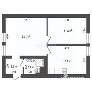 2-к квартира, вторичка, 49м2, 2/3 этаж