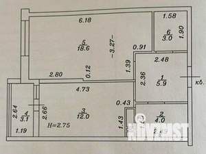 1-к квартира, вторичка, 44м2, 10/15 этаж