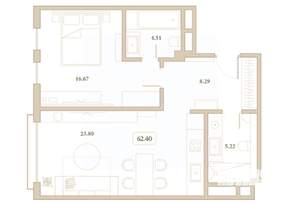1-к квартира, вторичка, 62м2, 4/7 этаж