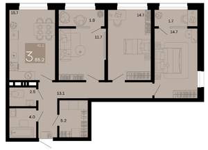 3-к квартира, вторичка, 85м2, 10/12 этаж