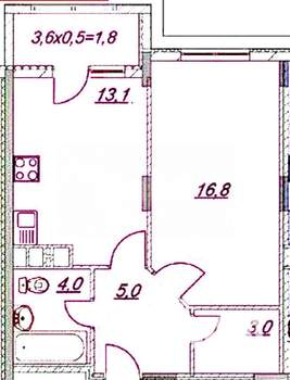 1-к квартира, вторичка, 46м2, 6/6 этаж