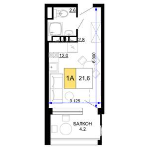 1-к квартира, вторичка, 22м2, 7/9 этаж