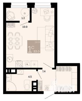 Студия квартира, строящийся дом, 32м2, 7/8 этаж