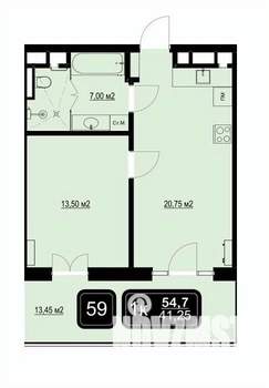1-к квартира, вторичка, 55м2, 5/9 этаж