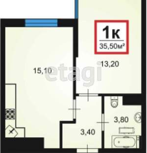 1-к квартира, вторичка, 36м2, 11/16 этаж