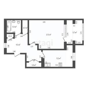 1-к квартира, вторичка, 44м2, 6/9 этаж