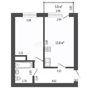 1-к квартира, вторичка, 44м2, 2/4 этаж