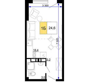 1-к квартира, вторичка, 25м2, 6/9 этаж