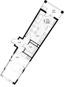 1-к квартира, строящийся дом, 41м2, 5/8 этаж