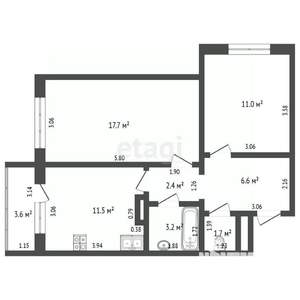 2-к квартира, вторичка, 54м2, 12/16 этаж