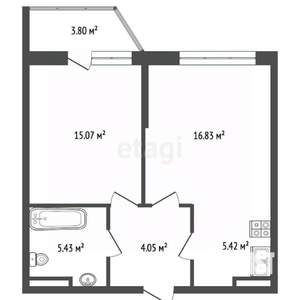 2-к квартира, сданный дом, 53м2, 12/14 этаж