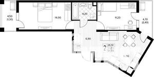 2-к квартира, строящийся дом, 58м2, 2/8 этаж