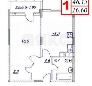 1-к квартира, вторичка, 48м2, 4/12 этаж