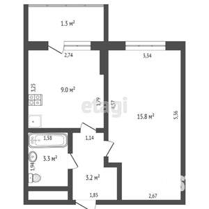 1-к квартира, вторичка, 33м2, 4/5 этаж