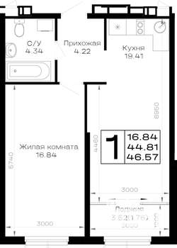 1-к квартира, вторичка, 47м2, 4/4 этаж