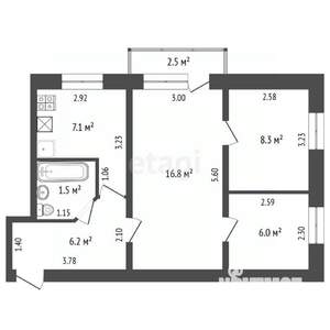 3-к квартира, вторичка, 46м2, 2/2 этаж