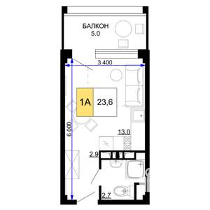 1-к квартира, строящийся дом, 24м2, 2/9 этаж