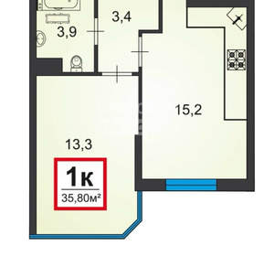 1-к квартира, сданный дом, 36м2, 3/16 этаж