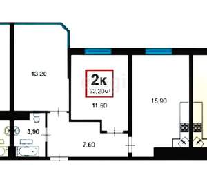 2-к квартира, вторичка, 53м2, 9/15 этаж