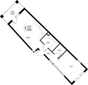 1-к квартира, строящийся дом, 43м2, 2/8 этаж
