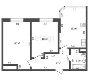 2-к квартира, вторичка, 53м2, 4/16 этаж