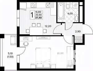 1-к квартира, строящийся дом, 37м2, 7/8 этаж