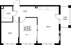 2-к квартира, вторичка, 53м2, 1/8 этаж