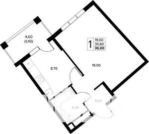 1-к квартира, строящийся дом, 36м2, 4/8 этаж