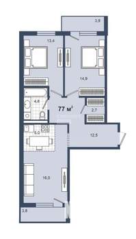 3-к квартира, вторичка, 69м2, 2/4 этаж