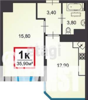 1-к квартира, вторичка, 36м2, 5/15 этаж