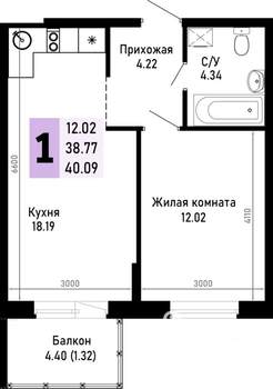1-к квартира, вторичка, 40м2, 2/4 этаж