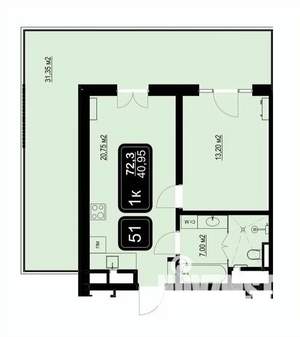 1-к квартира, вторичка, 72м2, 5/9 этаж