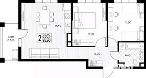 2-к квартира, вторичка, 57м2, 6/8 этаж