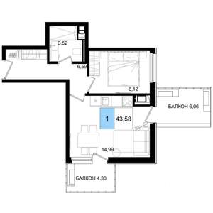1-к квартира, вторичка, 44м2, 8/9 этаж