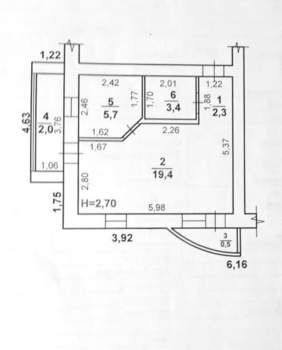 1-к квартира, вторичка, 33м2, 3/6 этаж