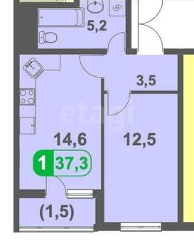 1-к квартира, вторичка, 37м2, 7/20 этаж