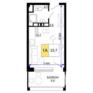 1-к квартира, строящийся дом, 24м2, 2/9 этаж