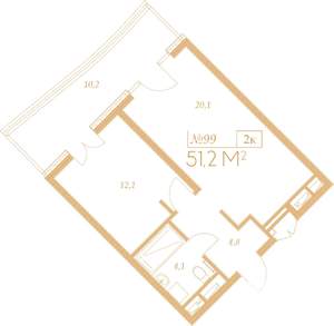 2-к квартира, вторичка, 51м2, 8/9 этаж