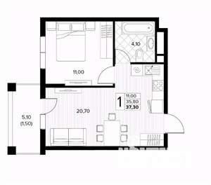 1-к квартира, вторичка, 37м2, 3/8 этаж