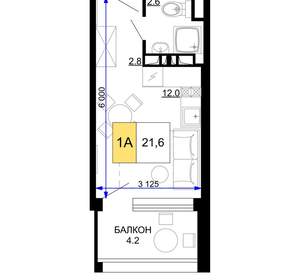 1-к квартира, вторичка, 22м2, 7/9 этаж