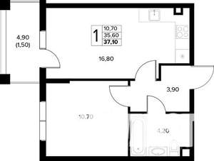 1-к квартира, строящийся дом, 37м2, 1/8 этаж