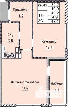 2-к квартира, вторичка, 47м2, 1/4 этаж