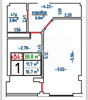 1-к квартира, вторичка, 39м2, 2/3 этаж