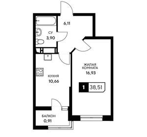 1-к квартира, вторичка, 39м2, 11/20 этаж