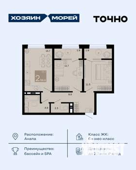 2-к квартира, вторичка, 60м2, 2/8 этаж