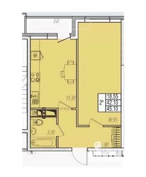 1-к квартира, вторичка, 45м2, 6/14 этаж