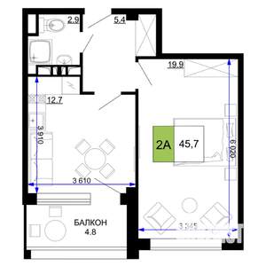 2-к квартира, строящийся дом, 46м2, 8/9 этаж