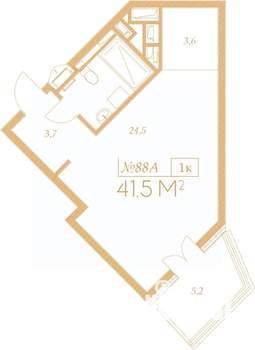 1-к квартира, вторичка, 45м2, 6/9 этаж